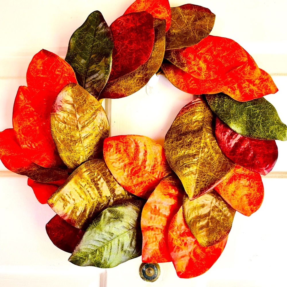 *Fall Magnolia Leaves Wreath, 14”